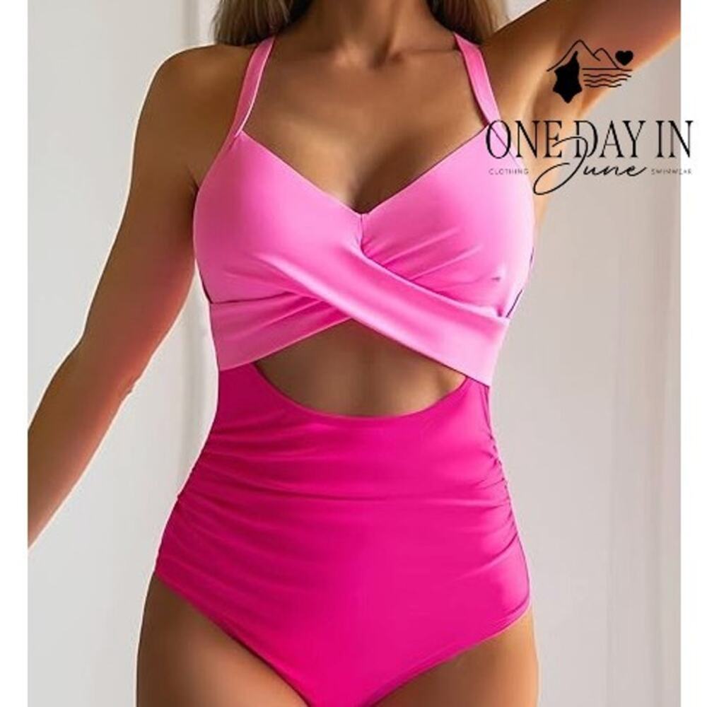 Eomenie Cross Front Cut Out One Piece Swimsuit Size L